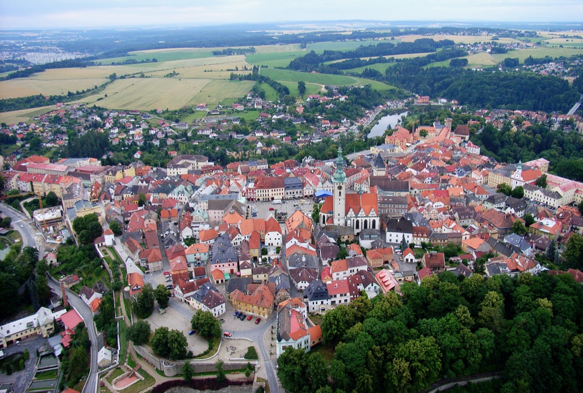 Letecký pohled na historické centrum Tábora